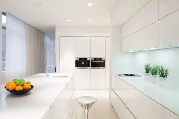 37773339 - horizontal view of exclusive white kitchen interior