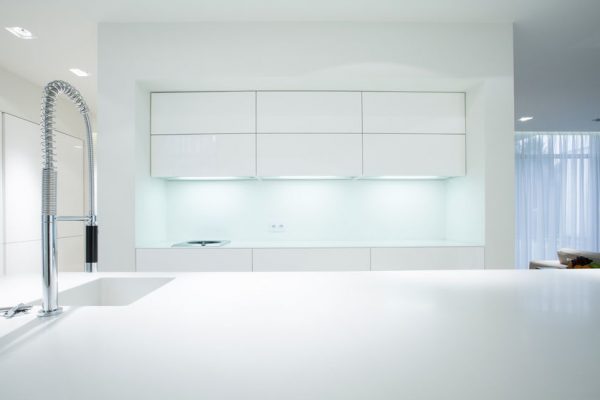 37773331 - horizontal view of simple white kitchen interior